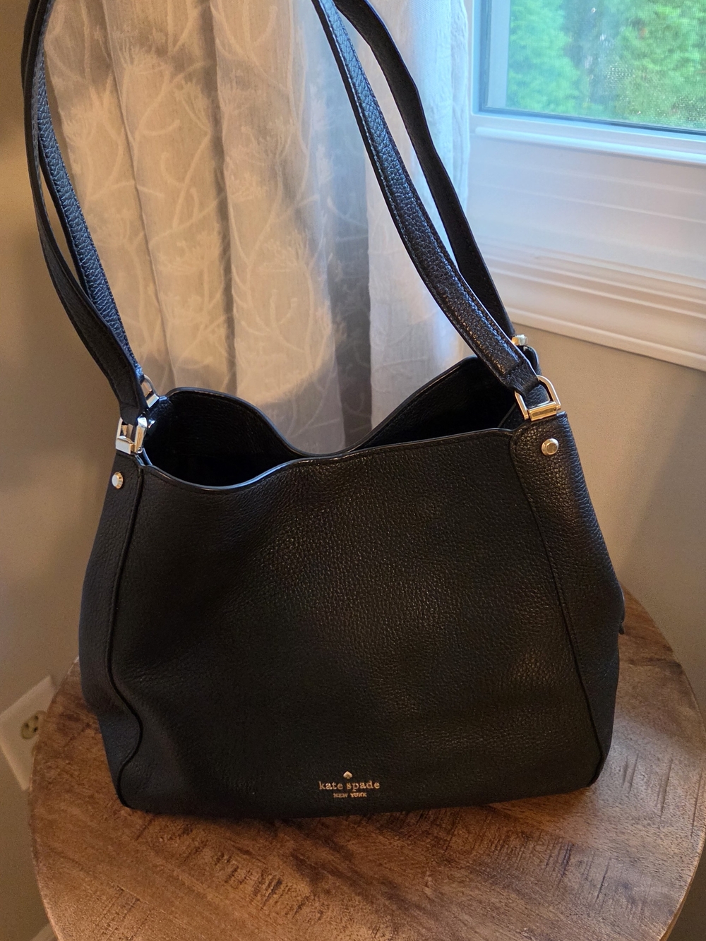 Kate Spade Leila Medium Triple Compartment Shoulder Bag - Black Pebbled Leather